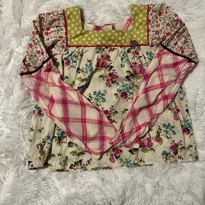 Matilda Jane Pink and Green Floral Plaid Top